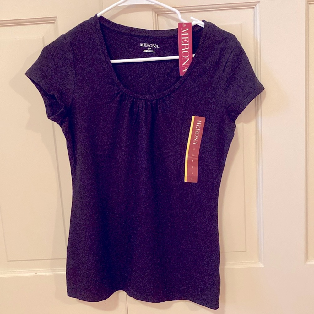 NWT Merona Black Scoop Neck Tee, size S